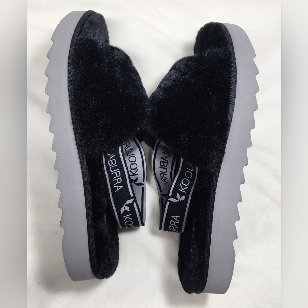Koolaburra By Ugg Backstrap Fuzzy Sandals Black Size 11